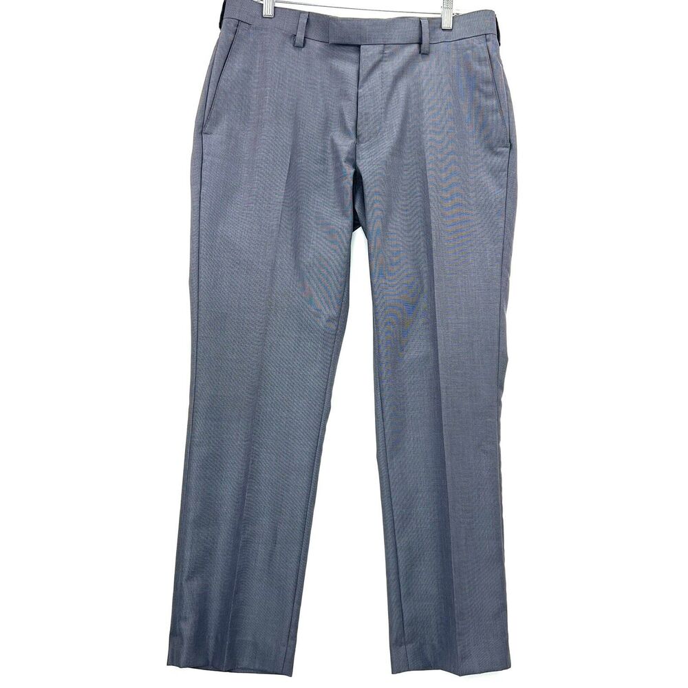 Louis Raphael Men's Pants Slim Fit Flat Front Blue Woven 34x30